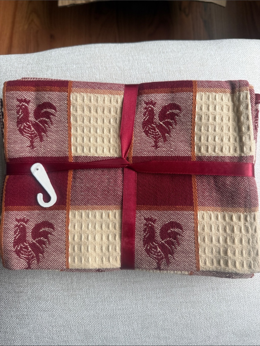 Cotton Kitchen Towel Set - Burgundy & Cream set of 5